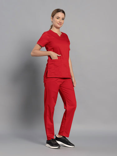 Move Lite Women Ember Red (Core V Neck) Scrub Set