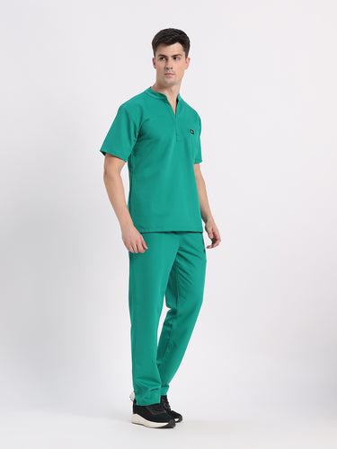 Stretchable (4Way) Male Sea Green Mandarin Neck with Straight Pant Scrub Set