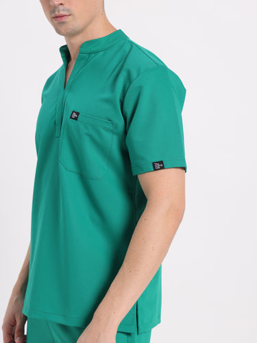 Stretchable (4Way) Male Sea Green Mandarin Neck with Jogger Scrub Set