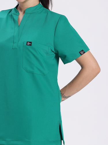 Stretchable (4Way) Female Sea Green Mandarin Neck With Jogger Scrub Set