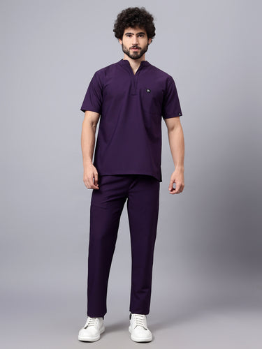 Stretchable (4Way) Male Violet Mandarin Neck with Straight Pant Scrub Set