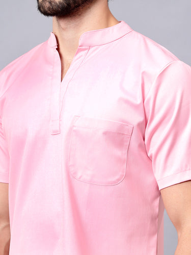 Stretchable (2Way) Male Powder Pink Mandarin Neck With Straight Pant Scrub Set