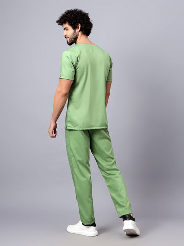 Stretchable (2Way) Male Pista Green V-Neck With Straight Pant Scrub Set