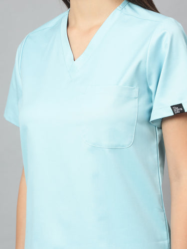 Stretchable (2Way) Female Aqua Blue V-Neck With Jogger Scrub Set
