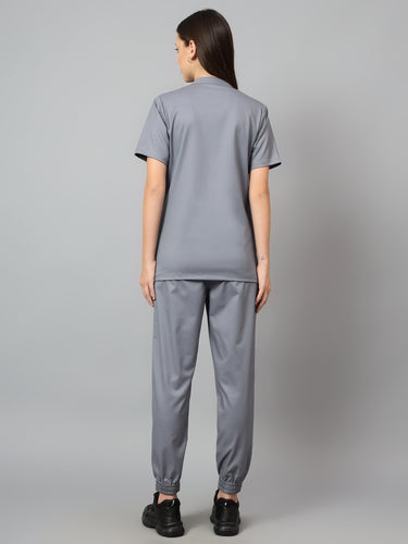 Stretchable (2Way) Female Graphite Mandarin Neck With Jogger Scrub Set
