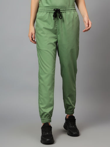 Stretchable (2Way) Female Pista Green V-Neck With Jogger Scrub Set