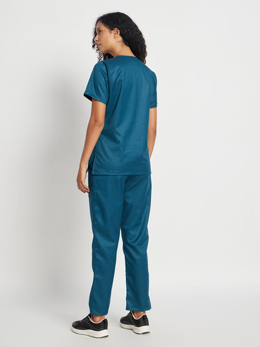 Stretchable (2Way) Female Forest Green V-Neck With Straight Pant Scrub Set