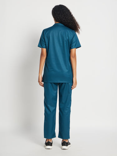 Stretchable (2Way) Female Forest Green Mandarin With Straight Pant Scrub Set