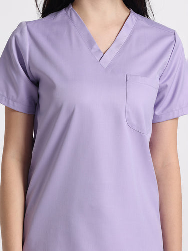 Stretchable (2Way) Female Lavender V-Neck With Jogger Scrub Set