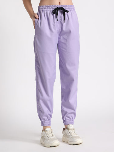 Stretchable (2Way) Female Lavender Mandarin Neck With Jogger Scrub Set