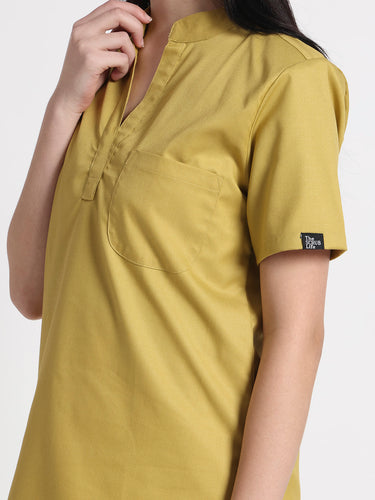 Stretchable (2Way) Female Mustard Mandarin Neck With Straight Pant Scrub Set