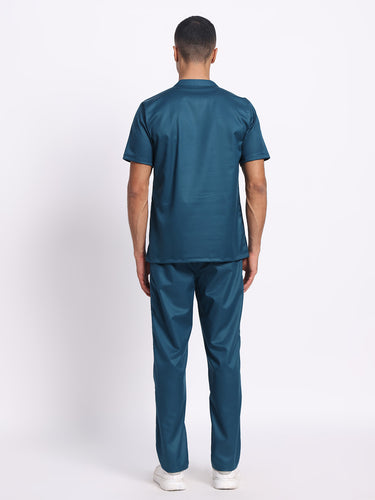 Stretchable (2Way) Male Forest Green Mandarin Neck With Straight Pant Scrub Set