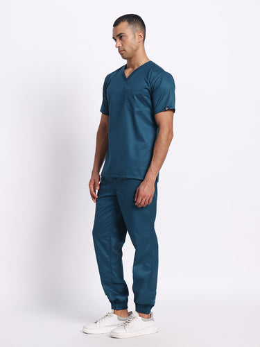 Stretchable (2Way) Male Forest Green V-Neck With Jogger Scrub Set
