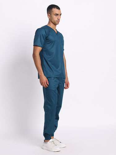 Stretchable (2Way) Male Forest Green V-Neck With Jogger Scrub Set