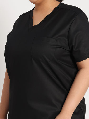 Stretchable (2Way) Female Black V-Neck Scrub Top