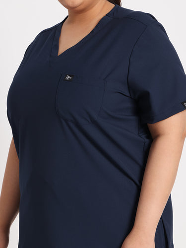 Stretchable (4Way) Female Navy Blue V-Neck Scrub Top