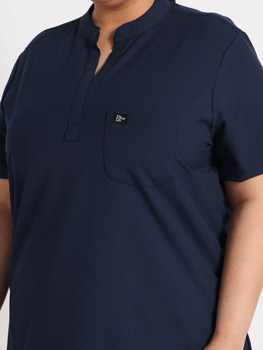 Stretchable (4Way) Female Navy Blue Mandarin Neck Scrub Top