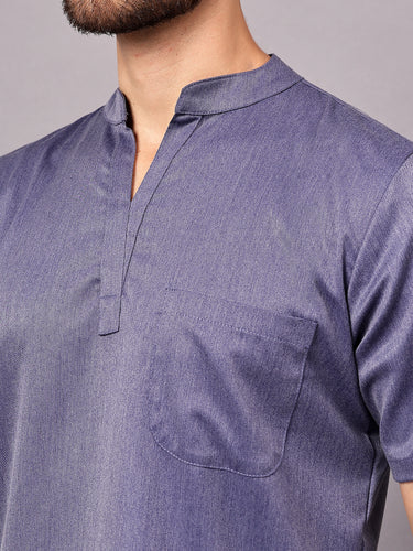 Stretchable (2Way) Male Denim Blue Texture Mandarin Neck With Straight Pant Scrub Set