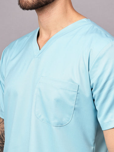 Stretchable (2Way) Male Aqua Blue V-Neck Scrub Top
