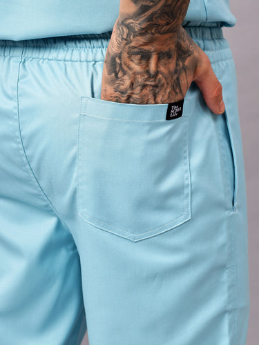 Stretchable (2Way) Male Aqua Blue Straight Scrub Pant