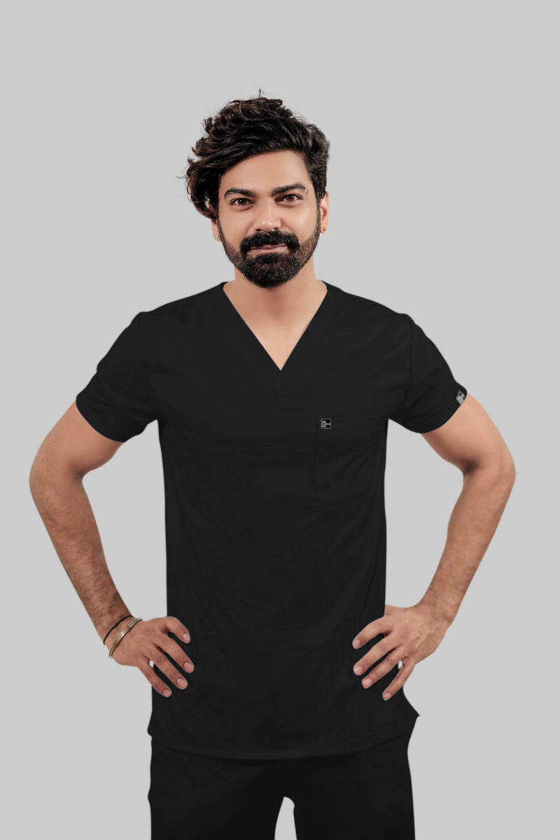 Stretchable (4Way) Male V-Neck Black Scrub Top – shopthescrublife