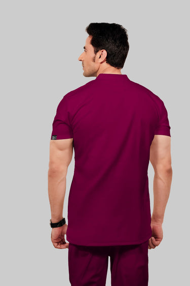 Stretchable (2Way) Male Wine Mandarin Neck With Straight Pant Scrub Set