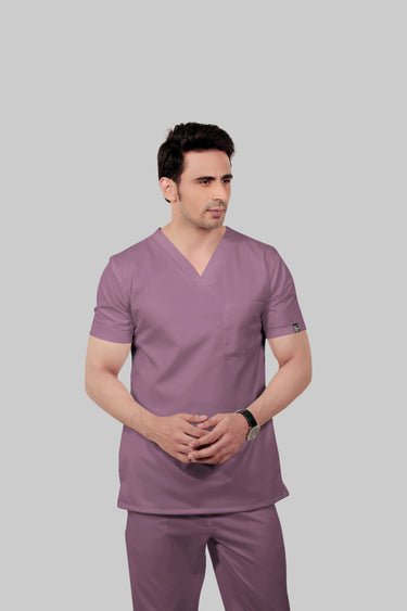 Stretchable (2Way) Male Lilac V-Neck With Straight Pant Scrub Set