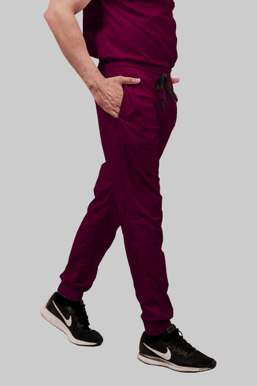 Stretchable (4Way) Male Wine V-Neck With Jogger Scrub Set