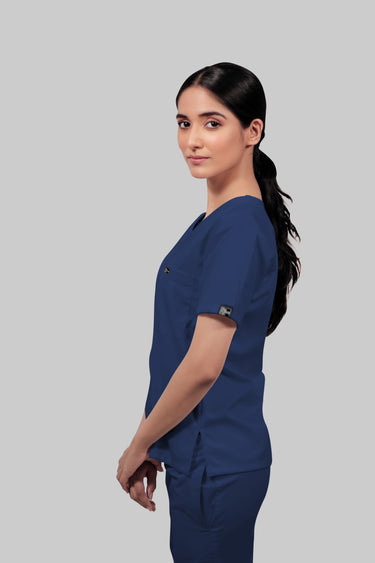 Stretchable (4Way) Female Royal Blue V-Neck Scrub Top