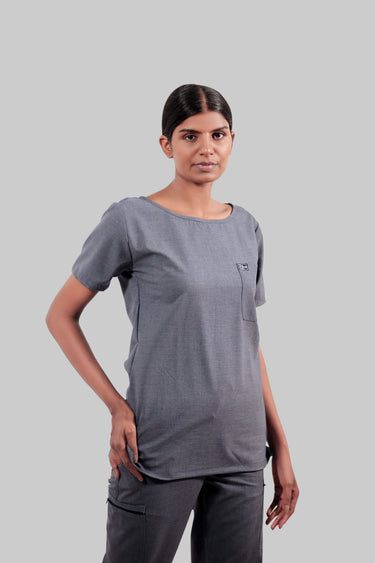Stretchable (4Way) Female Dark Gray Boat Neck Scrub Top