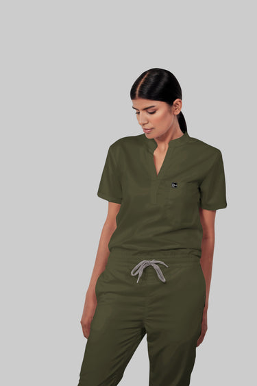 Stretchable (4Way) Female Olive Green Straight Scrub Pant