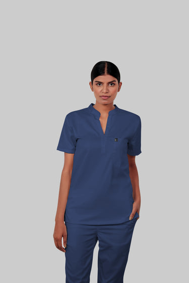 Stretchable (4Way) Female Royal Blue Mandarin Neck Scrub Top