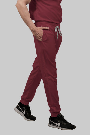 Stretchable (2Way) Female Maroon V-Neck With Jogger Scrub Set
