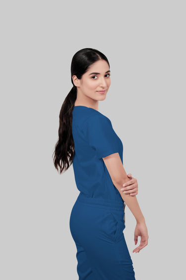 Stretchable (2Way) Female Steel Blue V-Neck Scrub Top