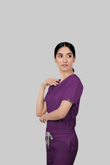 Stretchable (2Way) Female Purple V-Neck Scrub Top