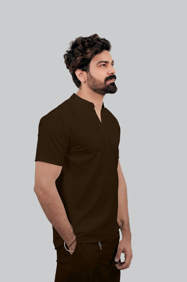 Stretchable (4Way) Male Brown Mandarin Neck with Jogger Scrub Set