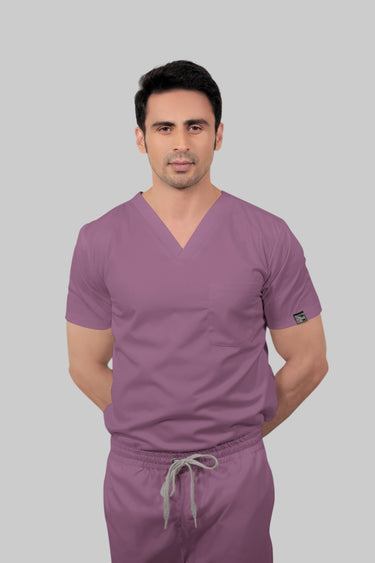 Stretchable (2Way) Male Lilac V-Neck With Straight Pant Scrub Set