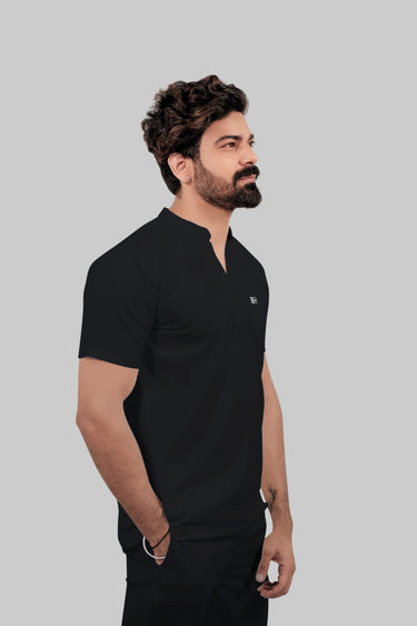 Stretchable (4Way) Male Black Mandarin Neck with Jogger Scrub Set