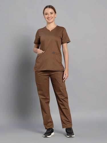 Move Lite Women Mocha (Soft V Neck) Scrub Set