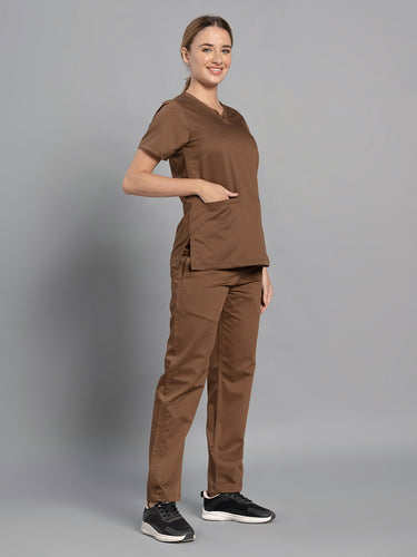Move Lite Women Mocha (Soft V Neck) Scrub Set