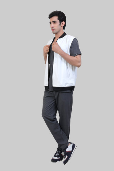Men White Sleeve-Less Jacket