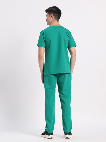 Stretchable (4Way) Male Sea Green V-Neck With Straight Pant Scrub Set