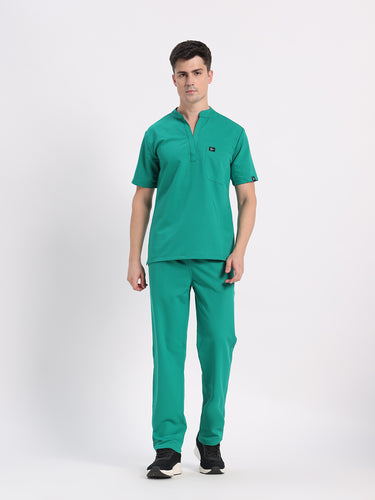 Stretchable (4Way) Male Sea Green Mandarin Neck with Straight Pant Scrub Set