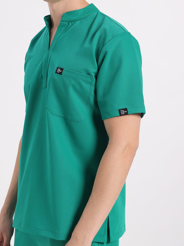 Stretchable (4Way) Male Mandarin Neck Sea Green Scrub Top