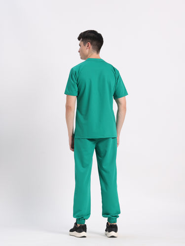 Stretchable (4Way) Male Sea Green Mandarin Neck with Jogger Scrub Set