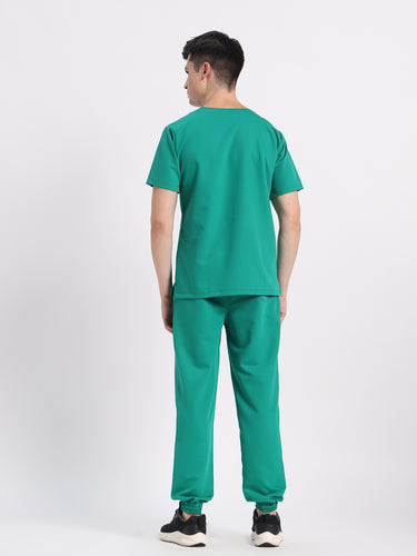 Stretchable (4Way) Male Sea Green V-Neck With Jogger Scrub Set