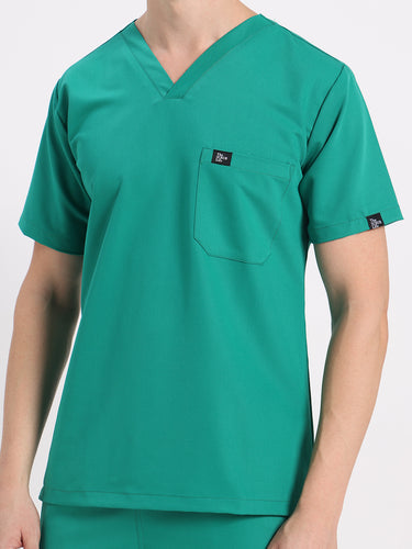 Stretchable (4Way) Male Sea Green V-Neck With Straight Pant Scrub Set
