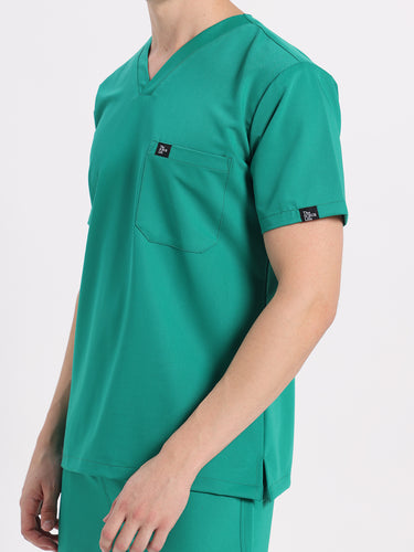 Stretchable (4Way) Male V-Neck Sea Green Scrub Top