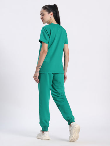 Stretchable (4Way) Female Sea Green V-Neck With Jogger Scrub Set