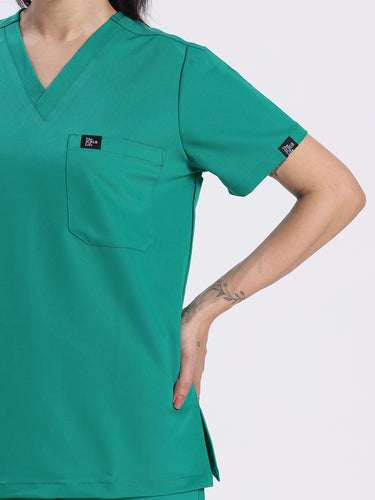 Stretchable (4Way) Female Sea Green V-Neck Scrub Top